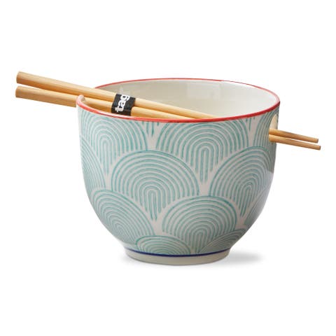 Wave Noodle Bowl S/2 Aqua Stoneware Everyday