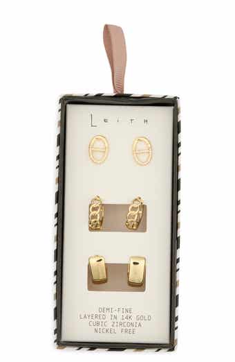 Leith Demi-Fine Set of 3 Stud & Huggie Hoop Earrings