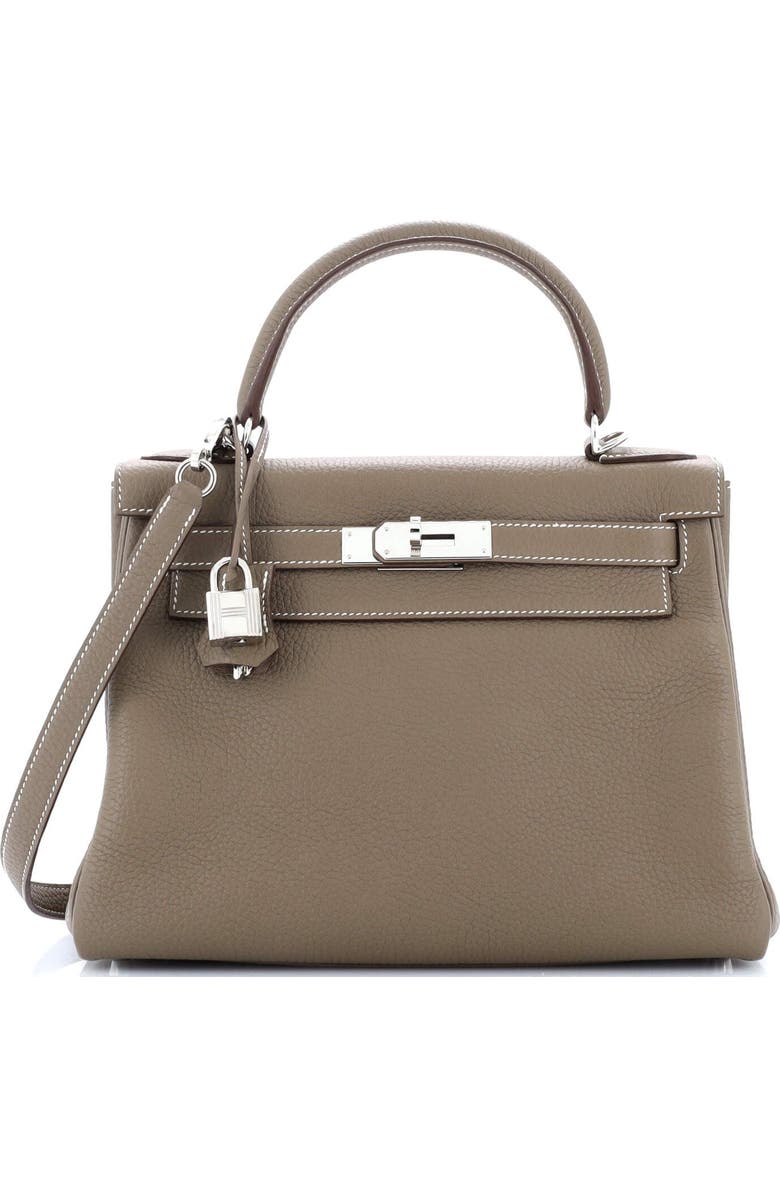Pre-Owned Hermes Kelly Handbag Grey Togo with Palladium Hardware 28, Main, color,