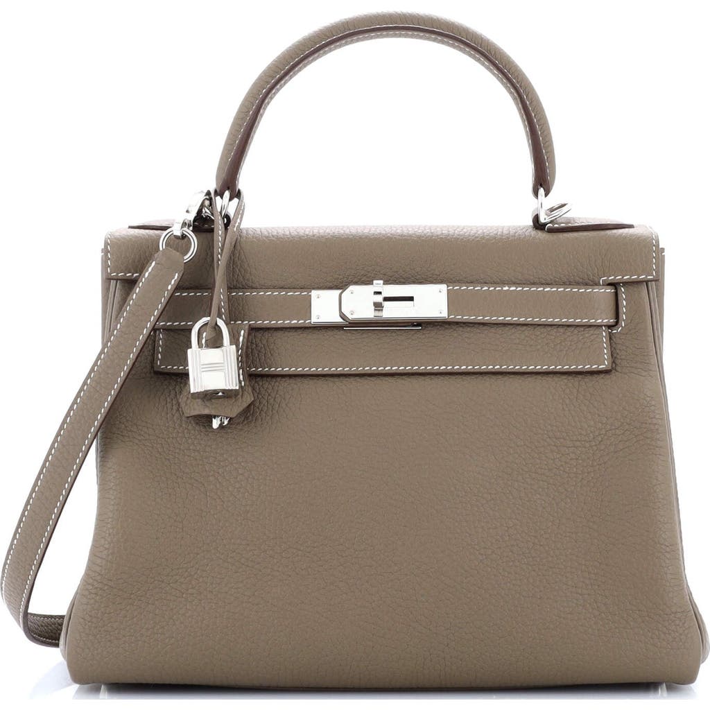 Pre-owned Hermes Hermes Kelly Handbag Grey Togo With Palladium Hardware 28 In Brown