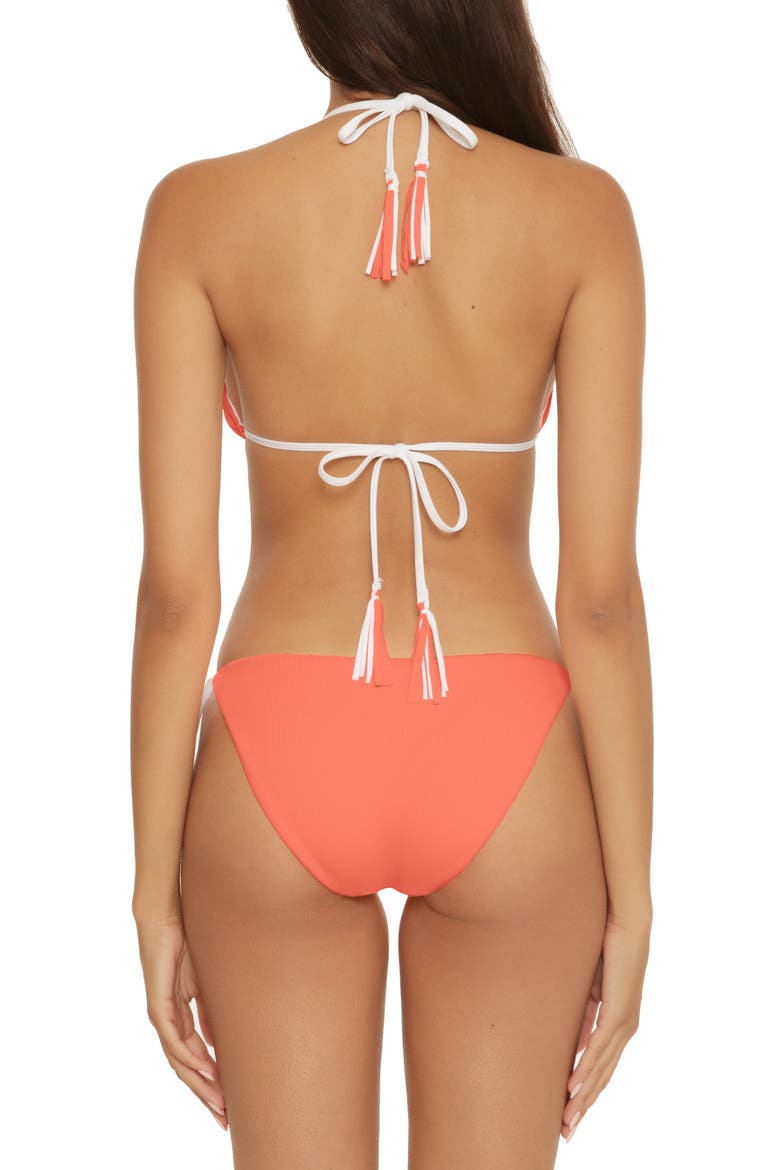 Fine Line Reversible Triangle Bikini Top, Alternate, color, LIVING CORAL