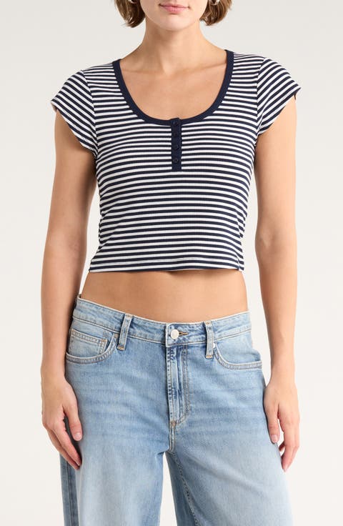 Short Sleeve Crop Ribbed Henley
