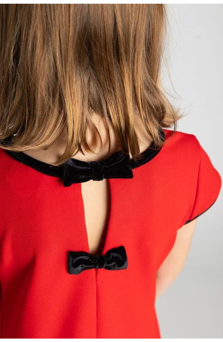 Florence Eiseman Crepe Knit Dress With Velvet Trim, Alternate, color, Red