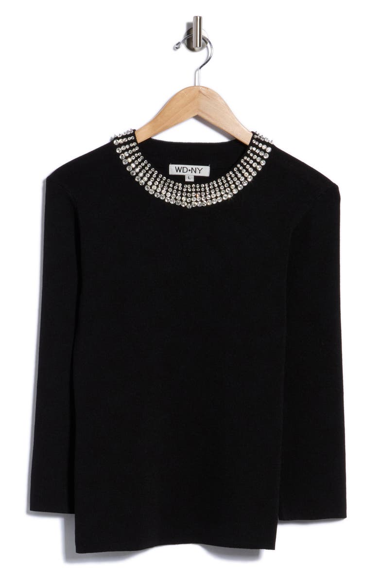 Rhinestone Crewneck Sweater, Main, color, BLACK