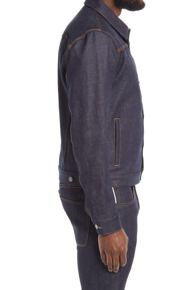 Stretch Button-Up Jacket, Alternate, color, 14OZ INDIGO RAW