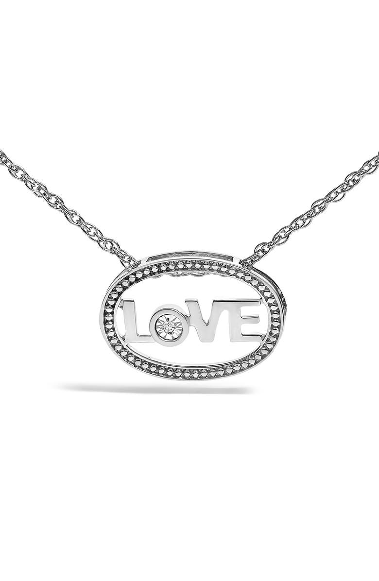 Haus of Brilliance Silver Diamond Accent "LOVE" Beaded Oval Pendant Necklace, Alternate, color, White