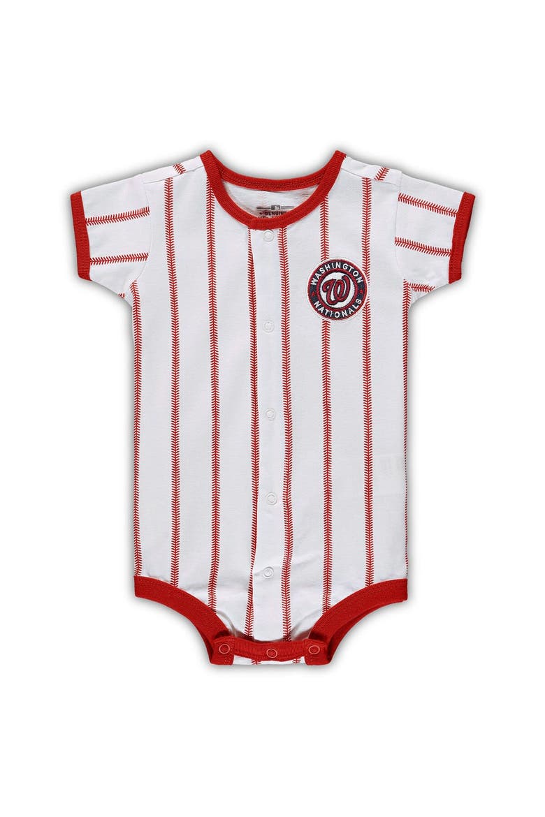Newborn White/Red Washington Nationals Power Hitter Short Sleeve Bodysuit, Main, color, White