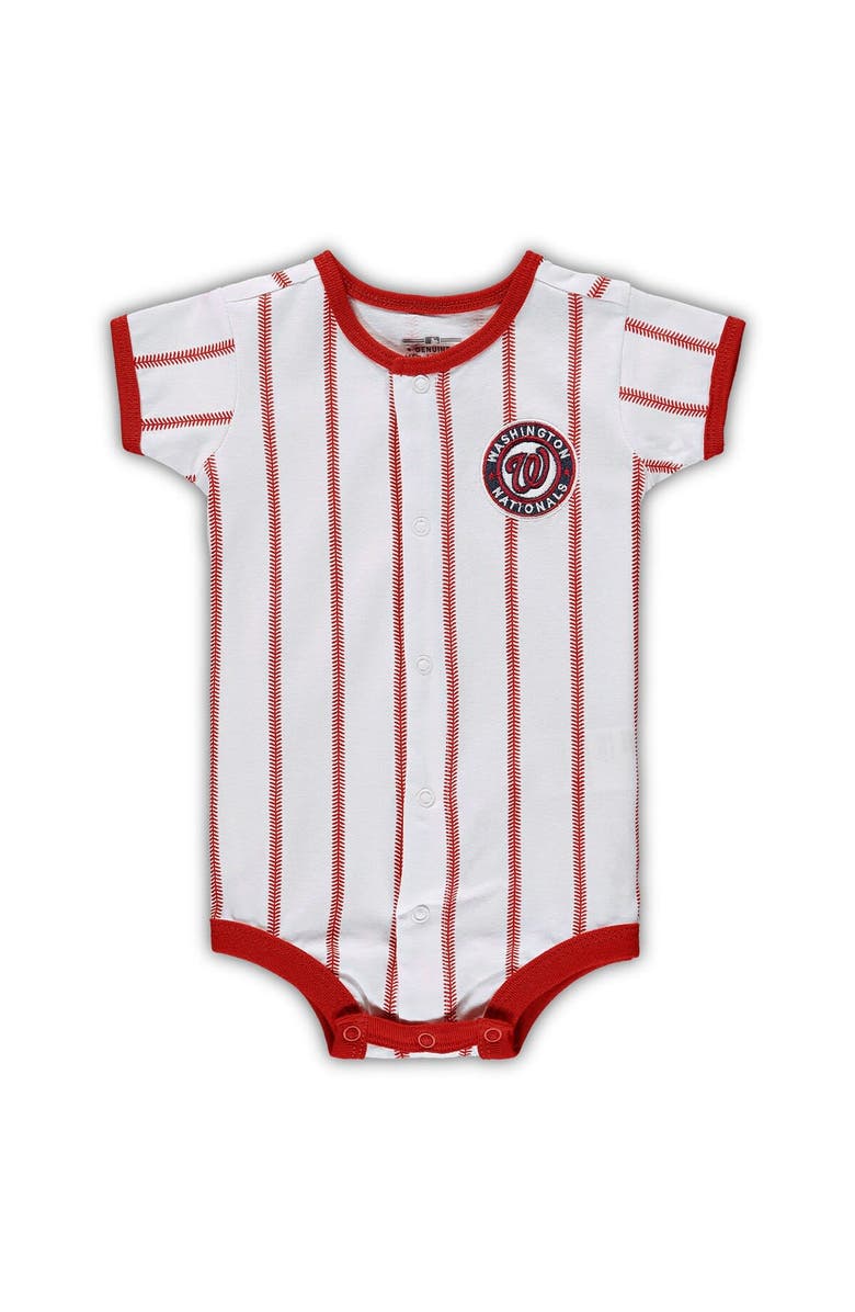 Outerstuff Newborn White/Red Washington Nationals Power Hitter Short Sleeve Bodysuit, Main, color, White