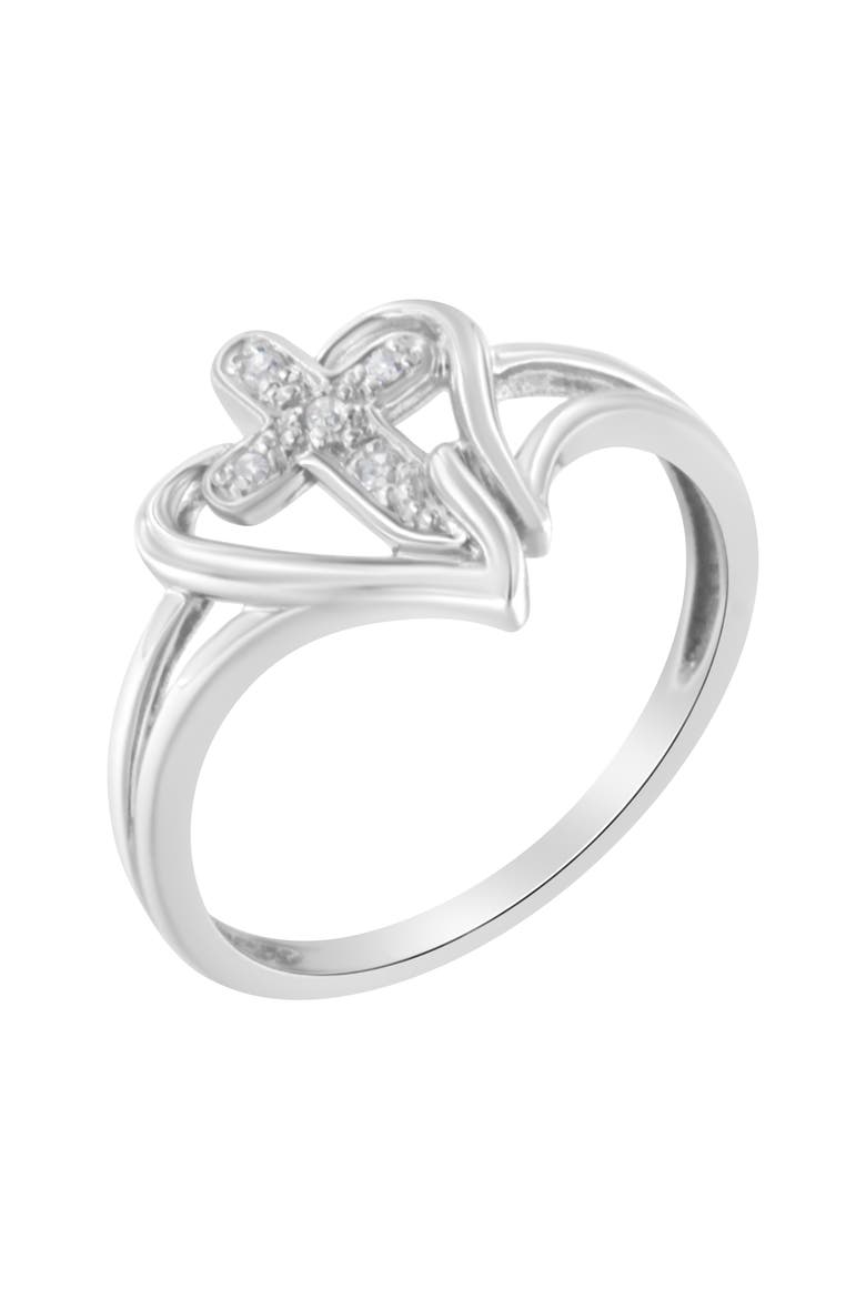 10K White Gold Diamond Accent Cross & Open Heart Promise Fashion Ring, Alternate, color, White Gold