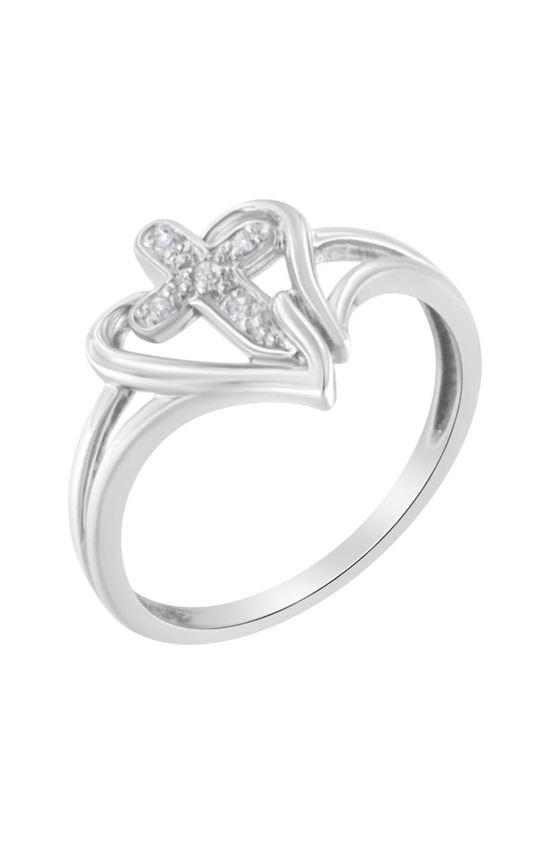 Haus of Brilliance 10K White Gold Diamond-Accented Cross & Open Heart Promise Fashion Ring, Alternate, color, White Gold