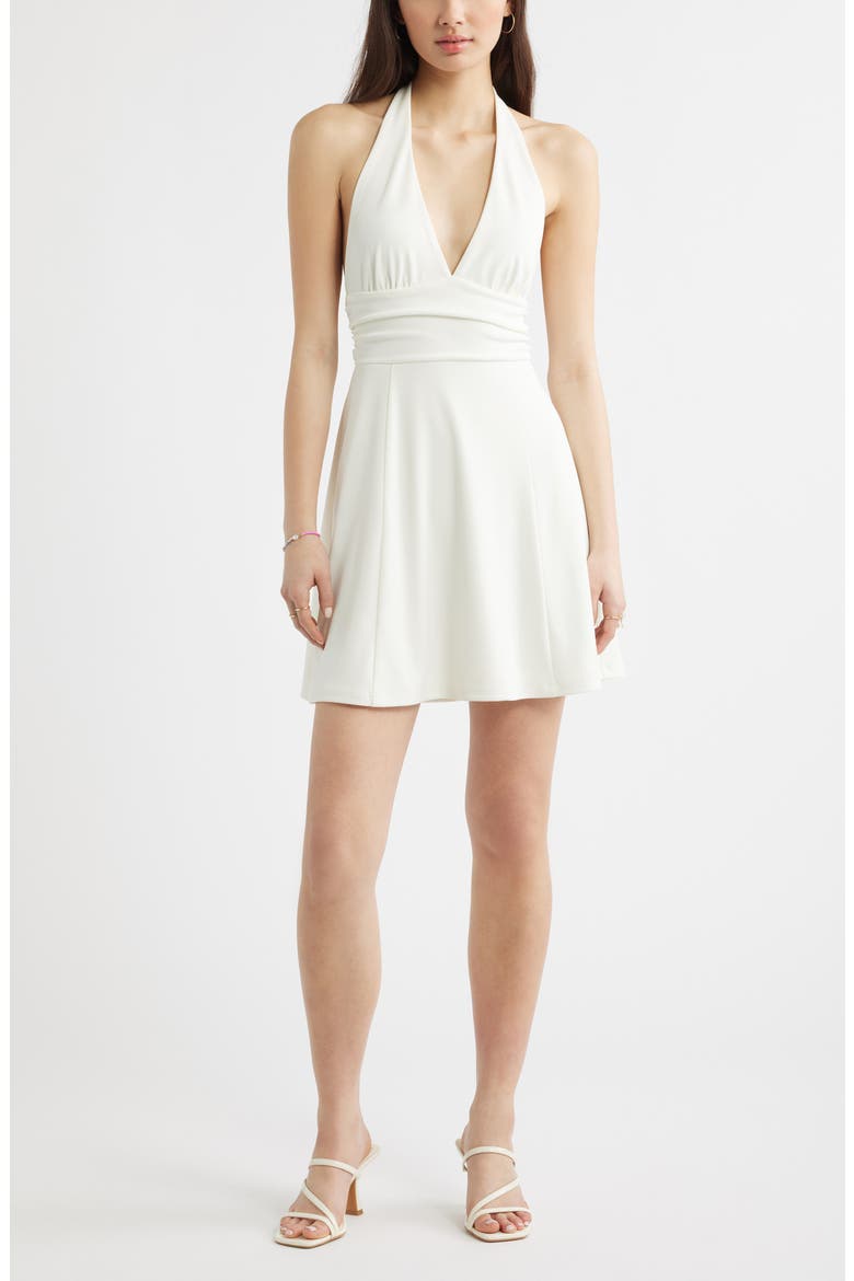 Shirred Halter Minidress, Main, color, IVORY