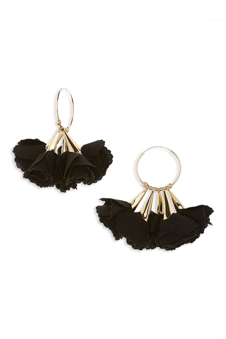 Rose Hoop Earrings, Main, color, BLACK