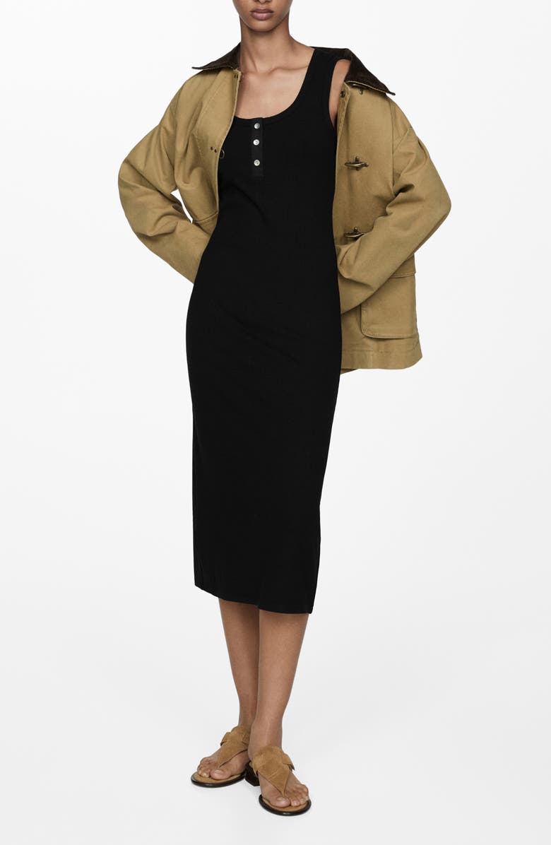 MANGO Half Placket Rib Midi Dress, Main, color, 