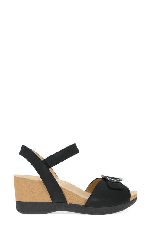 Dansko Stella Ankle Strap Platform Wedge Sandal In Black Milled Nubuck