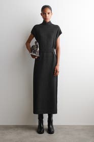 COS Belt-detail Merino Wool Funnel-neck Dress