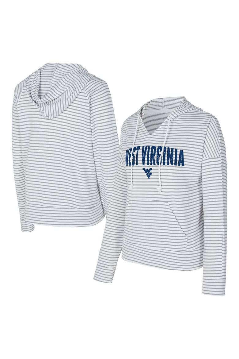 Men's Concepts Sport  White/Gray West Virginia Mountaineers French Terry Striped V-Neck Pullover Hoodie, Main, color, White