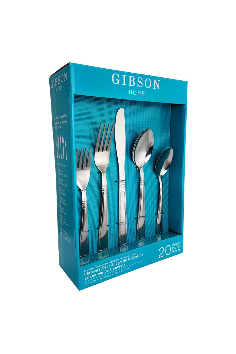 Creston 20-Piece Flatware Set with Tumble Finish, Main, color, Metallic Silver