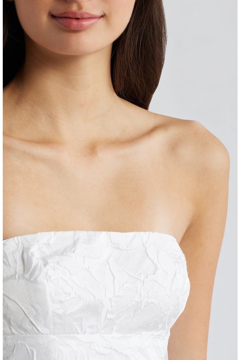Cross Your Heart Floral Jacquard Strapless Minidress, Alternate, color, WHITE