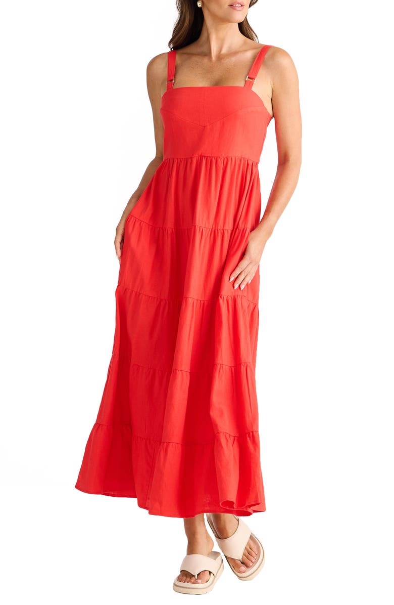 Brave+True Gelato Tiered Fit & Flare Maxi Dress, Alternate, color, Poppy Red