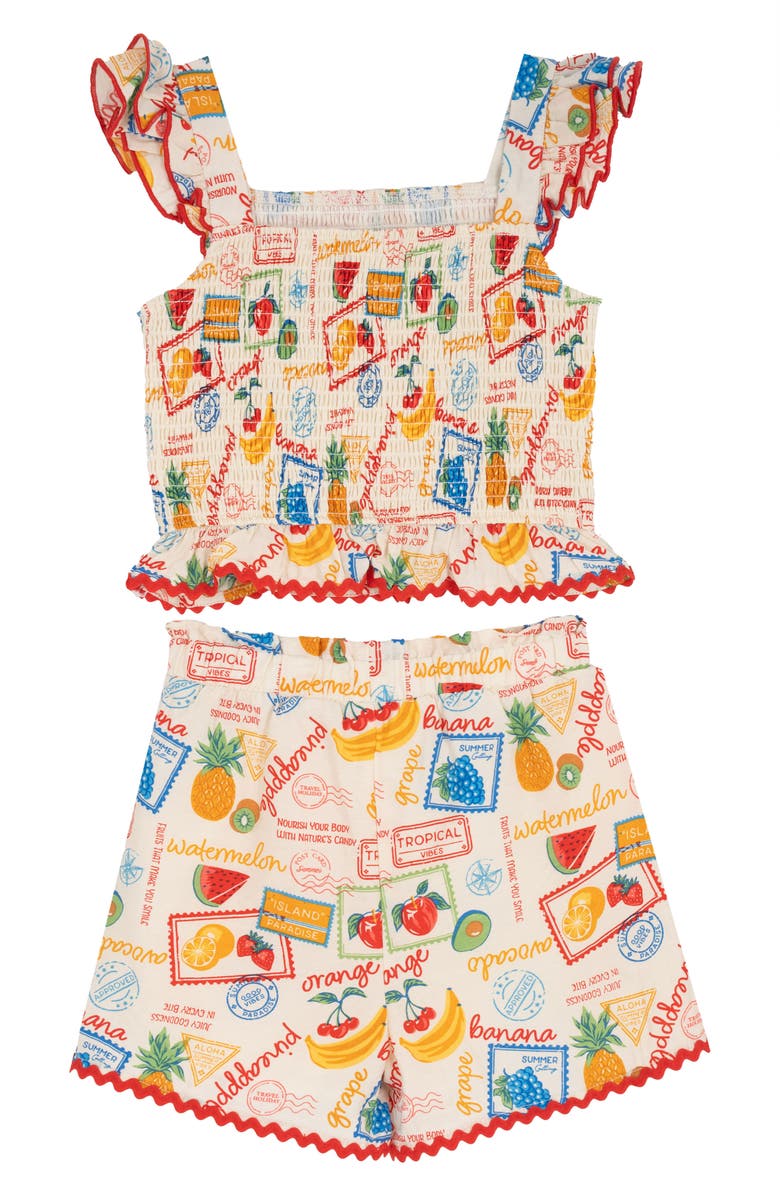 Rare Editions Kids' Printed Woven Top & Shorts Set, Alternate, color, Red