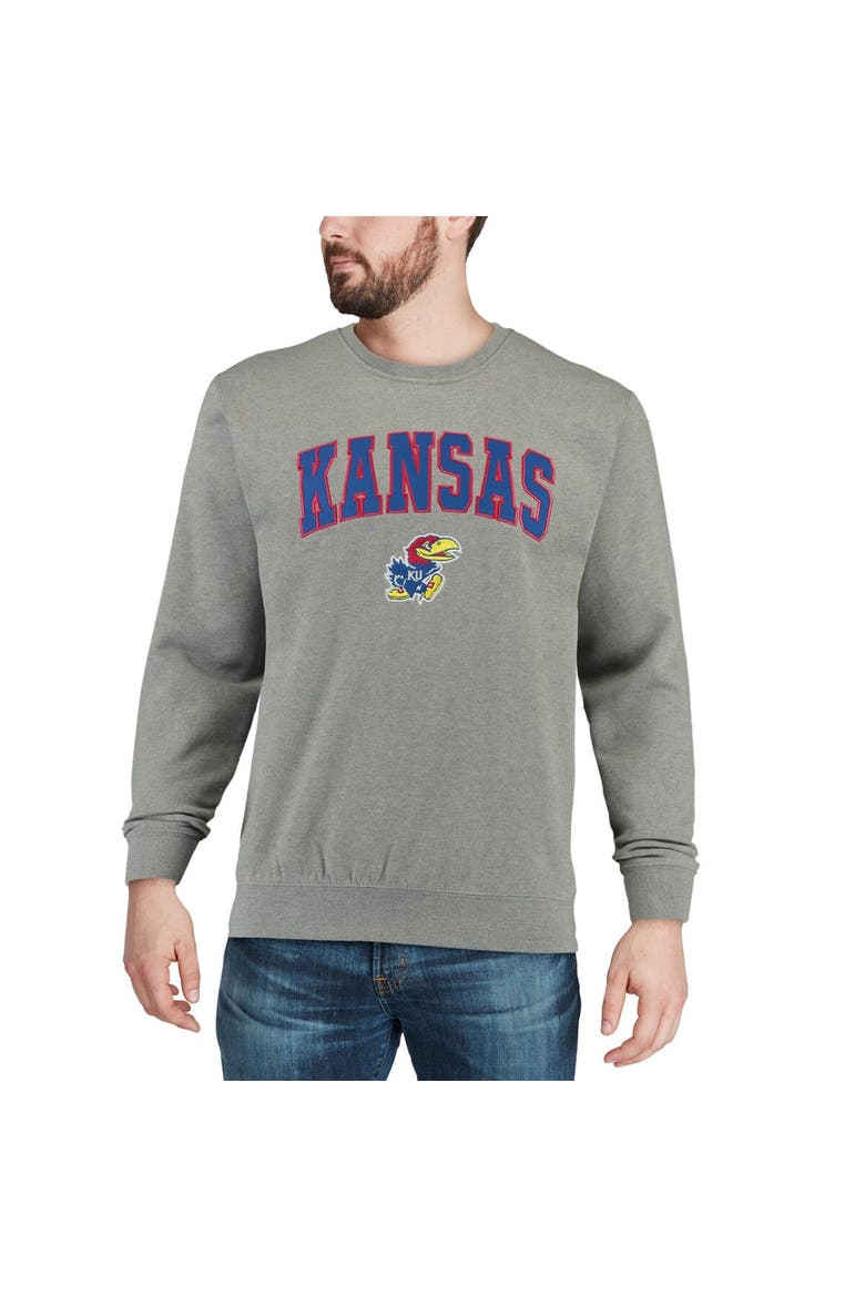 Men's Colosseum Heather Gray Kansas Jayhawks Arch & Logo Crew Neck Sweatshirt, Alternate, color, Heather Gray