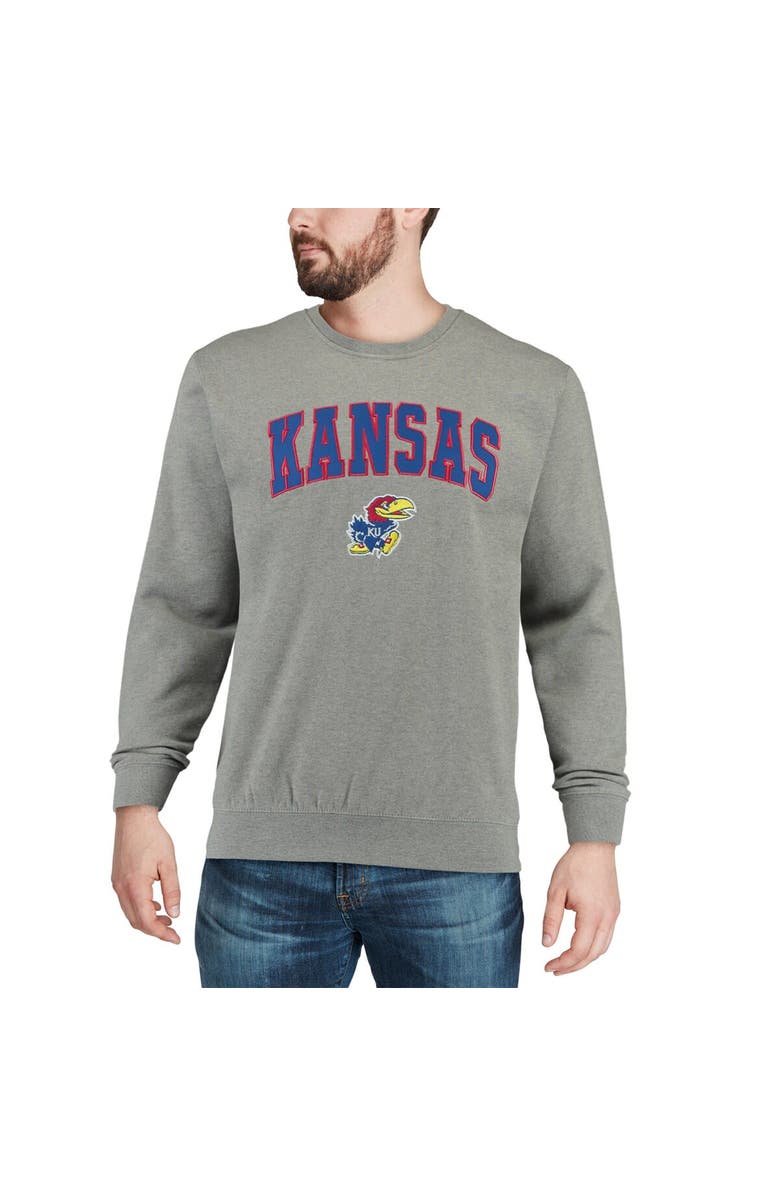 COLOSSEUM Men's Colosseum Heather Gray Kansas Jayhawks Arch & Logo Crew Neck Sweatshirt, Alternate, color, Heather Gray