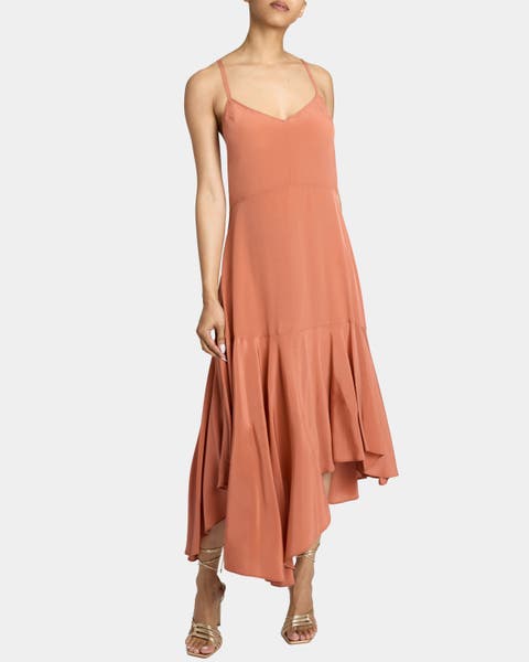 DAVINA Sleeveless Fit and Flare Midi Dress in Silk Crepe De Chine