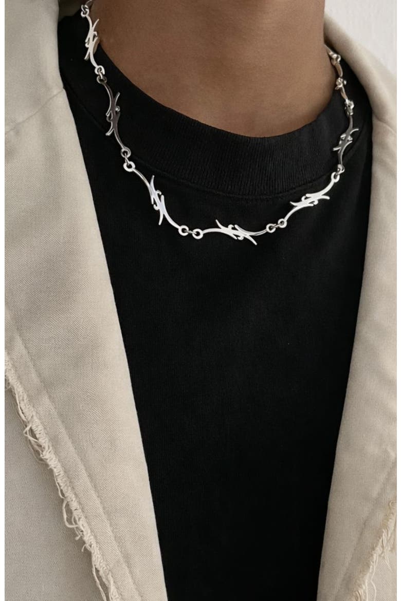 Barbed Wire Chain Necklace, Alternate, color, SILVER
