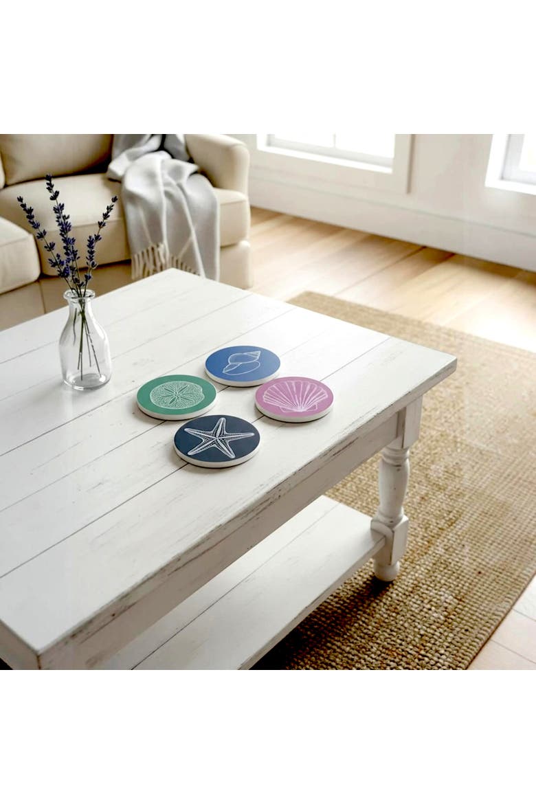 Ceramic Coasters with Coastal Desgins - Set of 4, Alternate, color, Multicolor