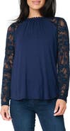 GIBSONLOOK Cyndi Mix Velvet & Lace Sleeve Top