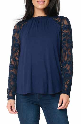 GIBSONLOOK Cyndi Mix Velvet & Lace Sleeve Top