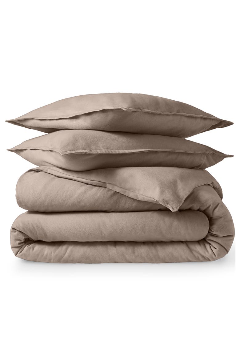 100% Cotton Flannel Duvet Cover & Sham Set, Main, color, Taupe