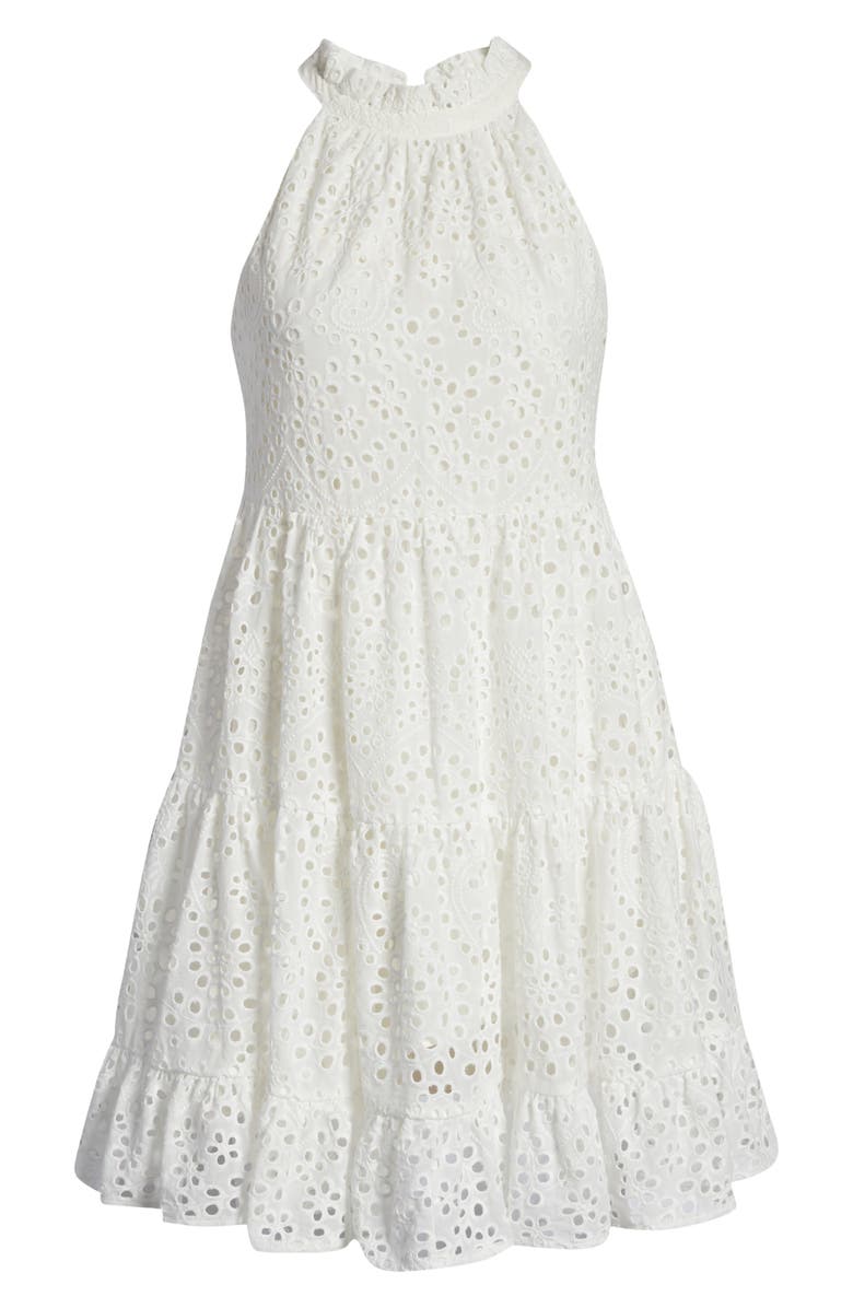 Eliza J Eyelet Tiered Halter Dress, Alternate, color, 