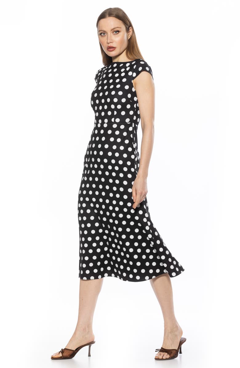 Alexia Admor Loreli Boat Neck Midi Dress, Alternate, color, Black White Polka Dots