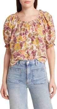 THE GREAT. The Garland Floral Print Silk Blouse