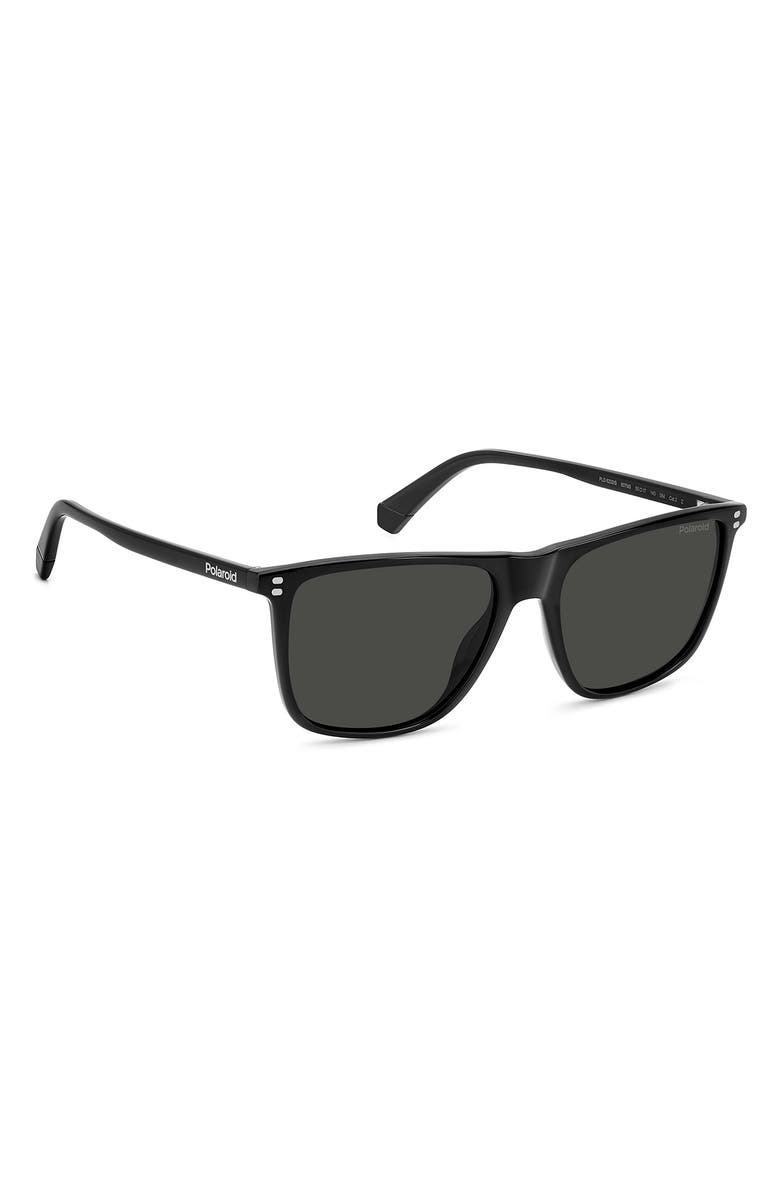 Polaroid 55mm Polarized Rectangular Sunglasses, Alternate, color, Black/ Grey Polar
