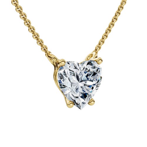 Bliss Diamond 1ct Heart Shape Diamond Solitaire Diamond Pendant 14k Gold Necklace Lab Grown In 14k Yellow Gold
