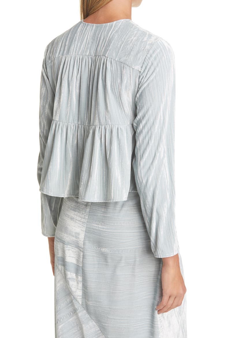 Ruched Long Sleeve Textured Velvet Blouse, Alternate, color, PALE SEA GLASS