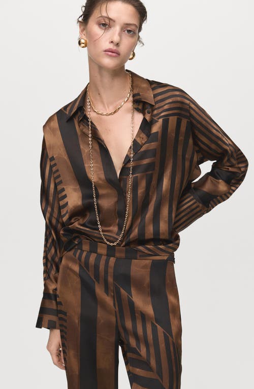 Mango Satin Striped Trousers Brown In Brown