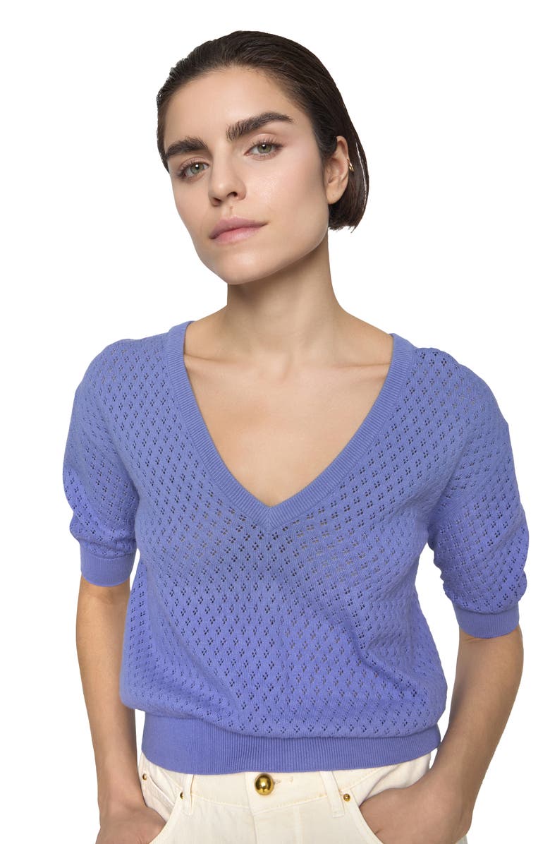 Rebecca Minkoff Nova Pointelle Elbow Sleeve Cotton Sweater, Alternate, color, Periwinkle