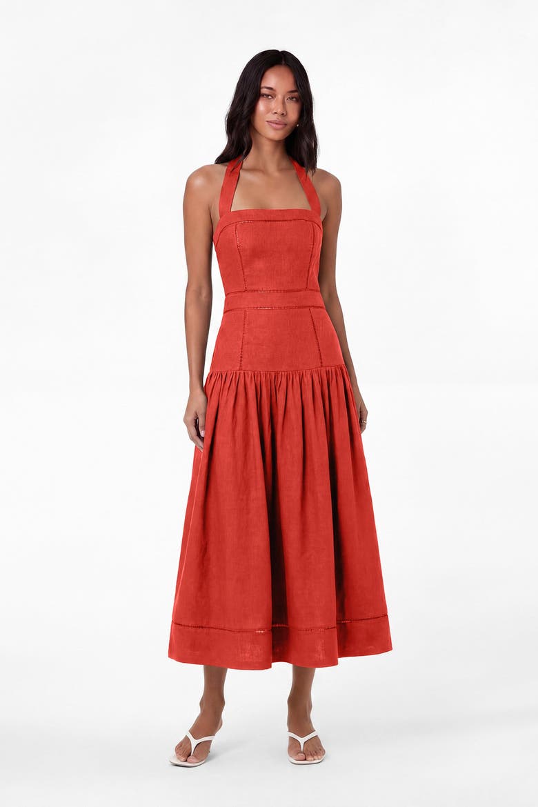 Vivianne Linen Dress, Alternate, color, TOMATO