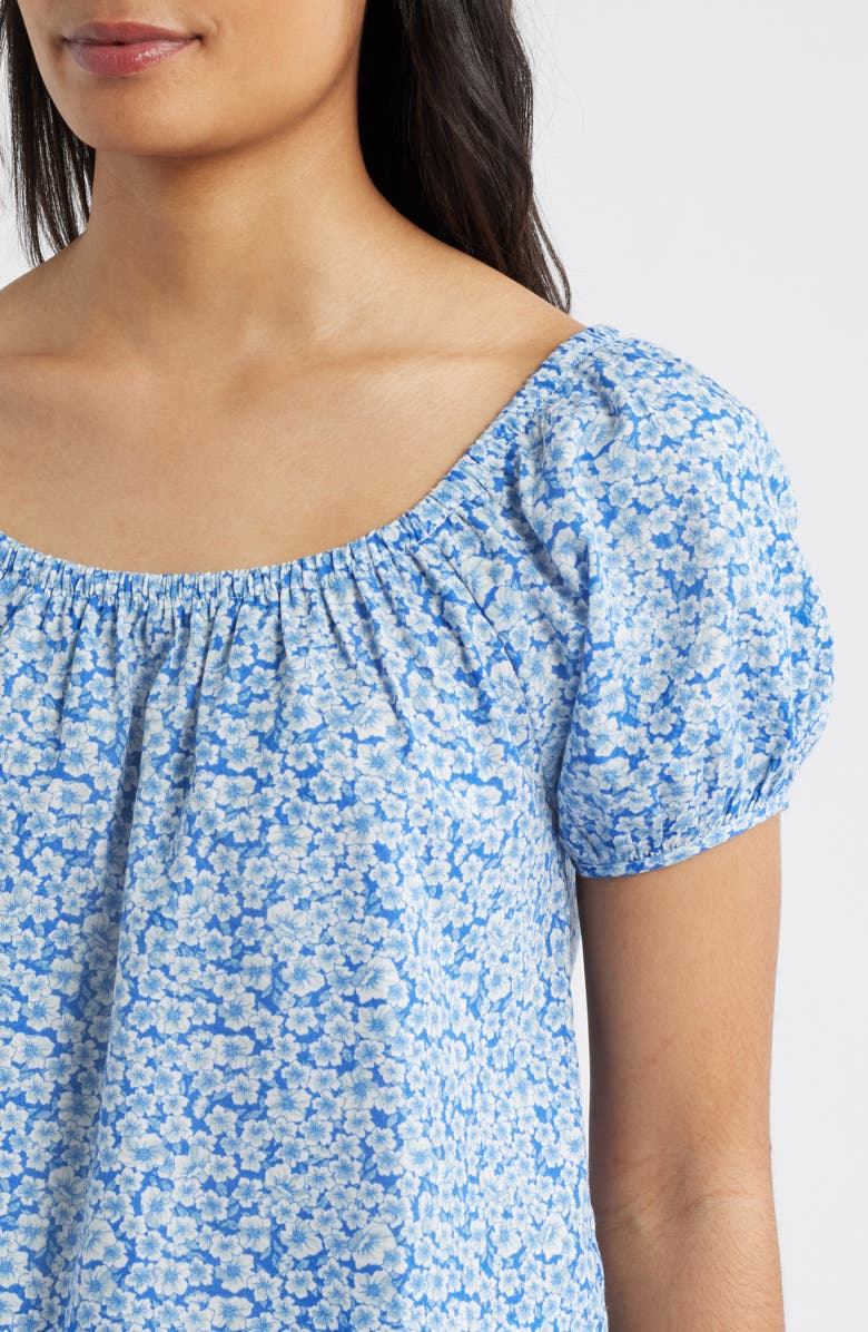 Bobeau Floral Peasant Top, Alternate, color, Blue Floral Combo