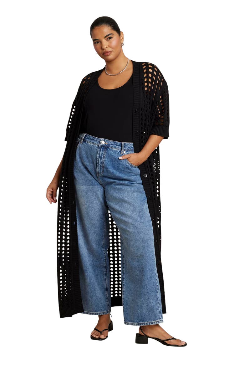Open Stitch Cardigan Duster, Main, color, BLACK ONYX