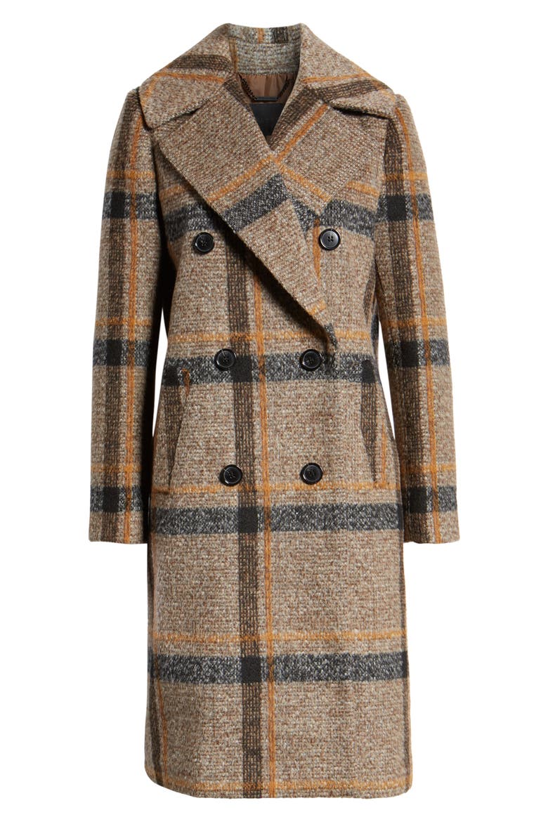 Double Breasted Coat, Alternate, color, BROWN PLAID