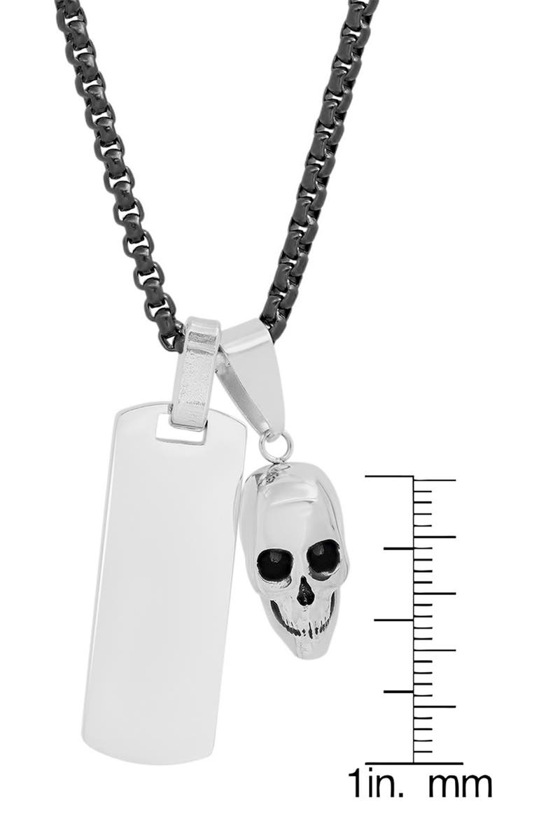 Two-Tone Stainless Steel Skull & Dog Tag Pendant Necklace, Alternate, color, METALLIC-BLACK