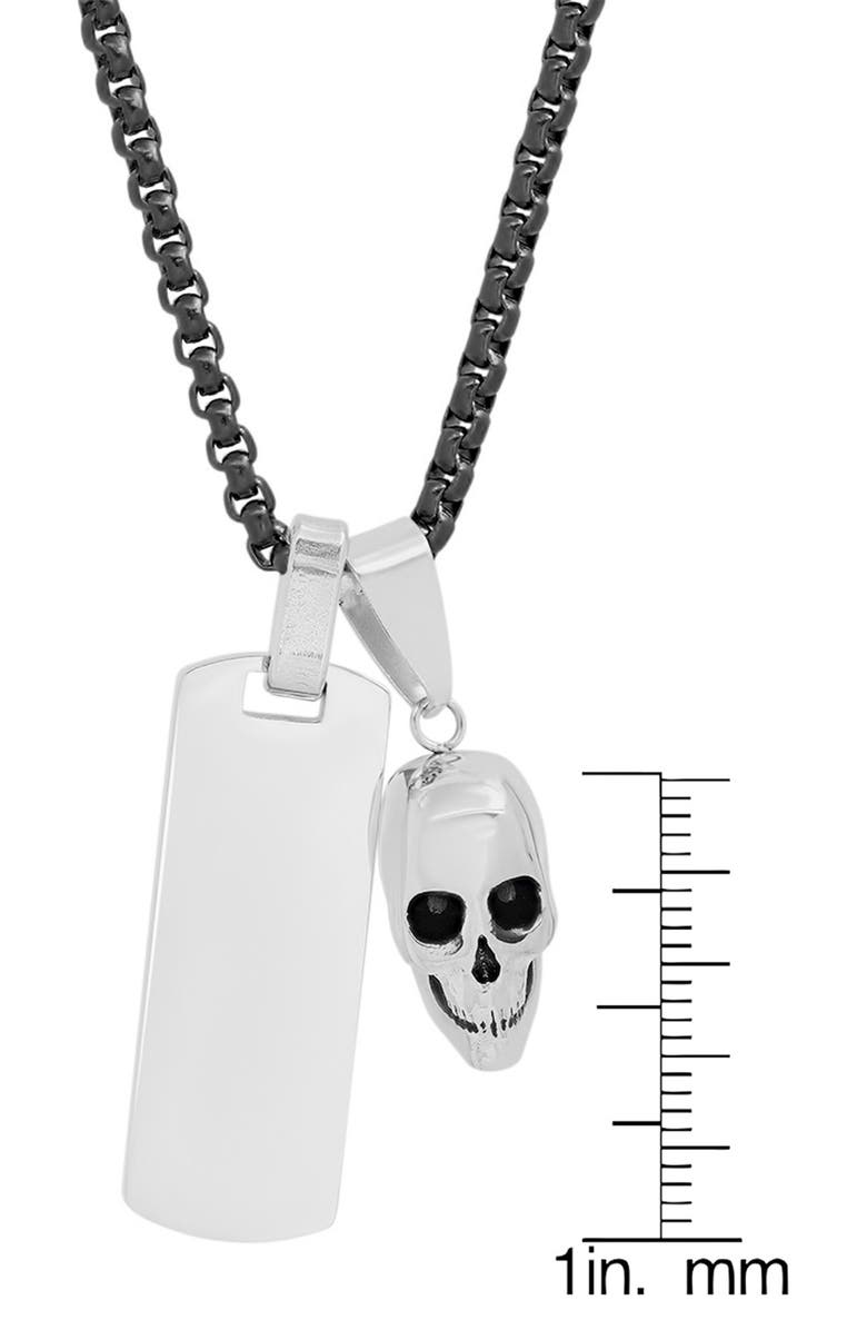 HMY JEWELRY Two-Tone Stainless Steel Skull & Dog Tag Pendant Necklace, Alternate, color, Metallic-Black