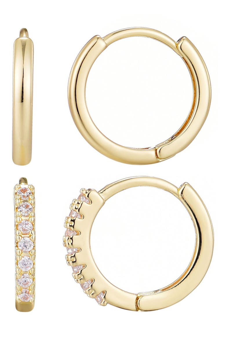 Set of 2 Assorted Hoop Earrings, Main, color, GOLD