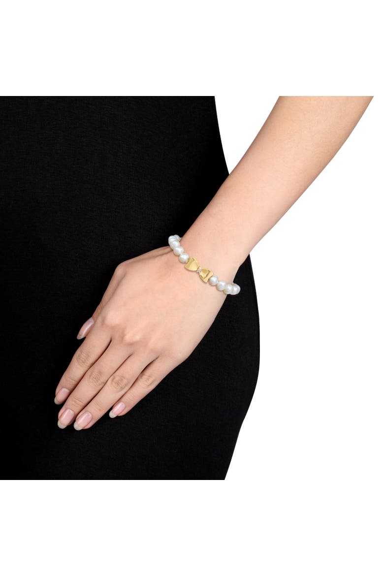 Cultured Pearl & Diamond Bow Bracelet 10k, Alternate, color, Pearl