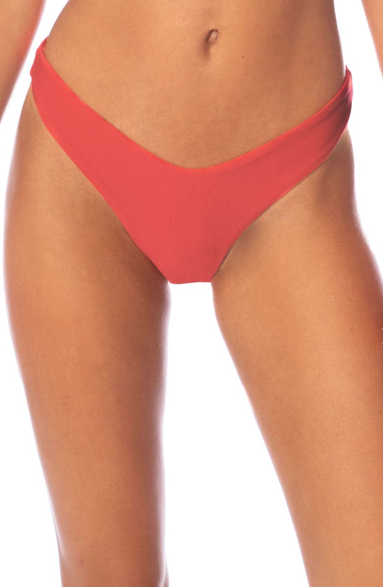 Maaji Red Camelia Splendour High Cut Reversible Bikini Bottoms, Main, color, Red