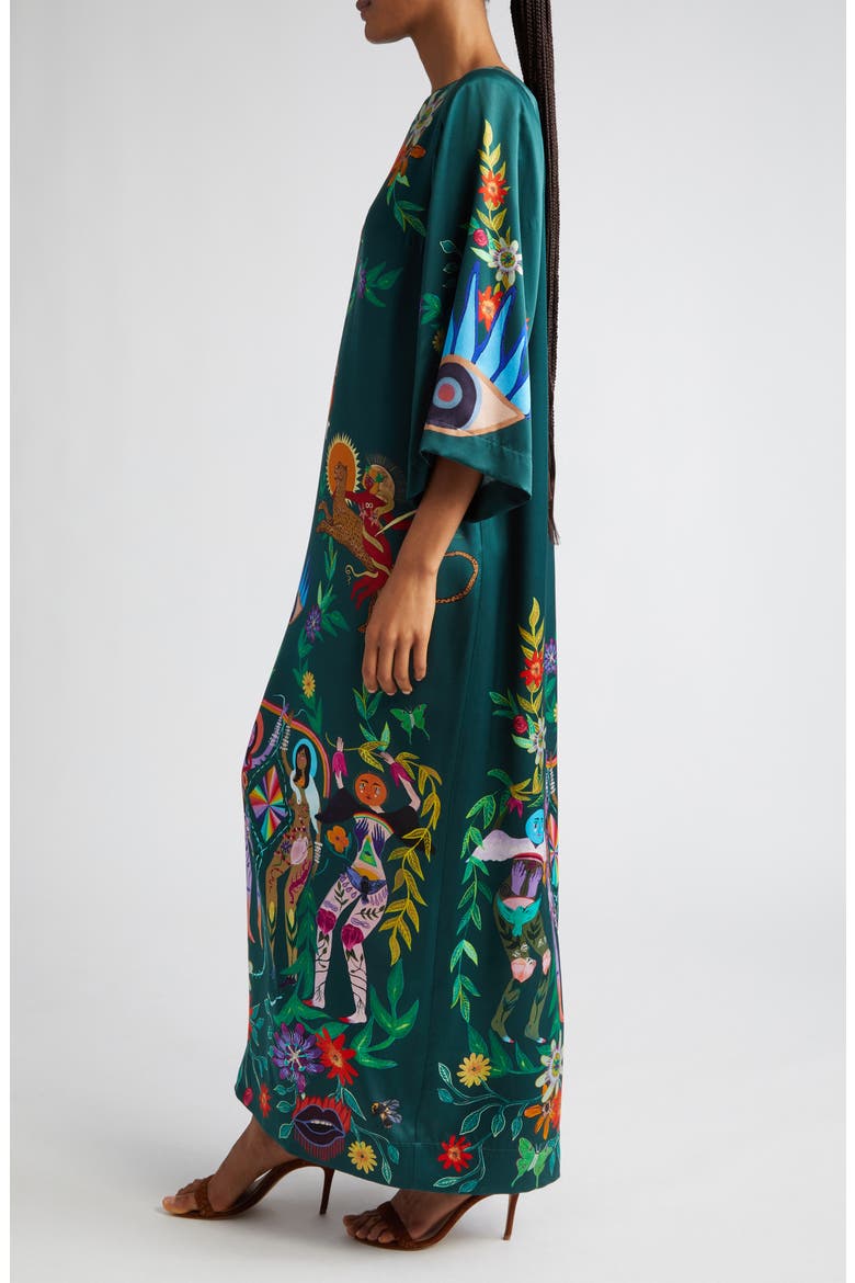 Agatha Satin Silk Column Maxi Dress, Alternate, color, TEAL